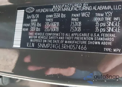 2024 Hyundai Santa Fe Sel z USA, uszkodzony, nr VIN 5NMP24GL3RH057466